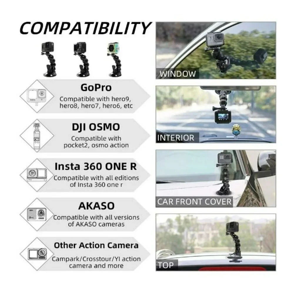 Flexible Gooseneck Extension Suction Cup Car‎ Mount Holder with Phone Holder for